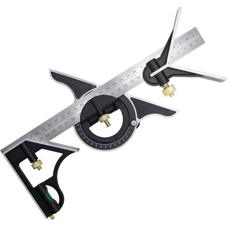 Équerre à Combinaison 300mm, Règle d'angle de Combinaison en Acier Inoxydable, Équerre Combinée avec Niveau à Bulle et Tire-Lignes Pratique, Idéal pour les travaux de menuiserie (1/5)