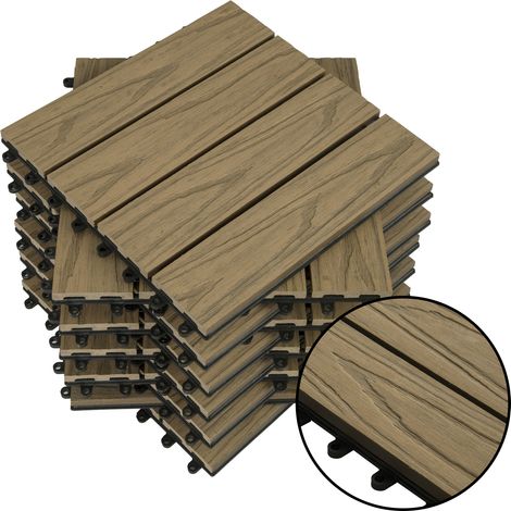 WOLTU Piastrelle per pavimenti WPC in legno terrazze da esterno giardino 1 m² Marrone chiaro (1/5)