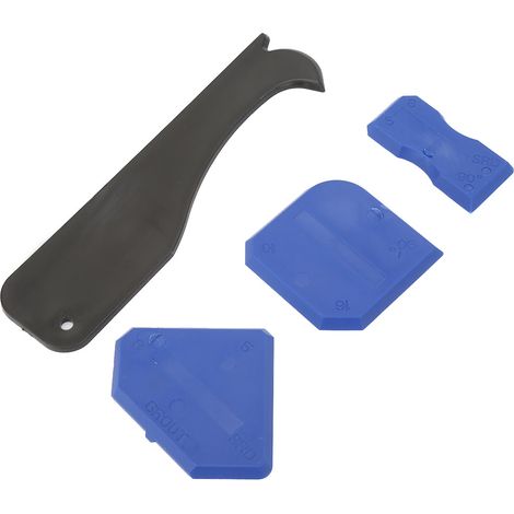 Kit d'outils pour calfeutrage 4 pièces : pelle à dissolvant pour mastic silicone, grattoir pour mastic verre et ciment (bleu) (1/5)