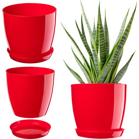 KADAX Blumentopf mit Untersetzer, aus Kunststoff, rund, 28 cm, Rot