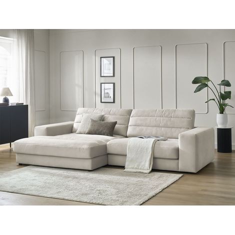 BOBOCHIC - Canapé d'angle fixe SIERRA velours Angle gauche Beige (1/5)