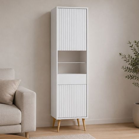 Vetrina Lenagaba, Mobile Espositore 3 Ripiani, Un'anta, Ripiano in Vetro, Anta Reversibile, 47x40x193h cm Bianco (1/3)