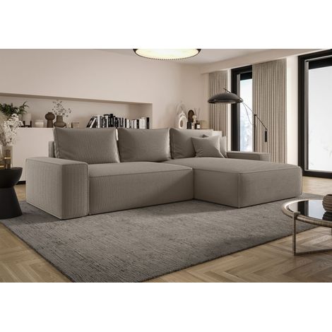Ecksofa Schlafsofa Sofa WALKEN Stoff Poso Hellbraun Ottomane Rechts (1/4)