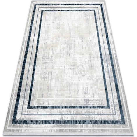 Moderner Teppich DUKE 51523 creme / blau - Rahmen, strukturiert, sehr weich, Fransen blue 180x270 cm