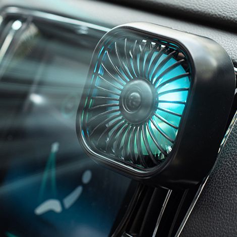 Ventilateur de voiture à fixer sur la grille d'aération, avec lumière colorée, 3 vitesses de ventilation, faible bruit et port USB (noir). (1/5)