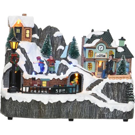 Scena animata a Led Paesaggio di montagna con Stazione, decorazione da 23 cm (1/2)