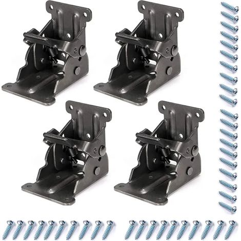 (Noir - Lot de 4) 4 supports pliables, charnières autobloquantes avec vis de verrouillage, rallonges pour pieds de table, pieds de lit, établi, lot de 4 (1/5)