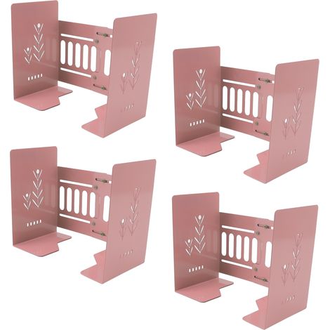 4pcs Serre-livres extensibles en métal réglable, design fin et flexible, support robuste pour étagère, maintien de livres lourds, rose clair (1/5)