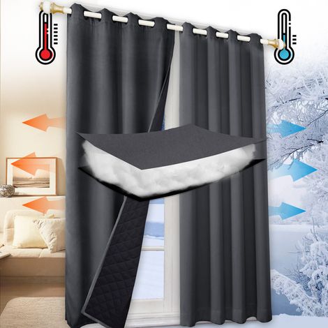 ROSNEK Rideau occultant thermique phonique 3 couches 405 g/m² 132 x 160 cm à œillets Gris (1/5)