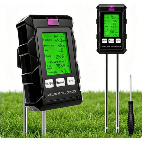 Testeur de Sol 6 en 1, pH-mètre (pH/température/humidité/lumière), Technologie à Double sonde, Appareil de Mesure pour terreau, Jardin, Ferme, pelouse, Potager (1/5)