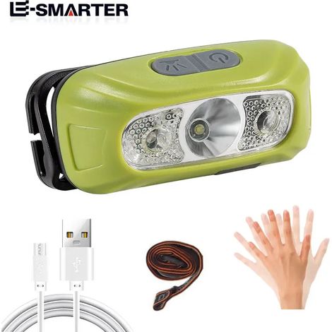 Lampe frontale LED mini portable à capteur (0515 Verte (500 mAh)) - Lampe torche puissante rechargeable USB - Idéale pour la pêche de nuit et le camping - Lanterne frontale (1/5)