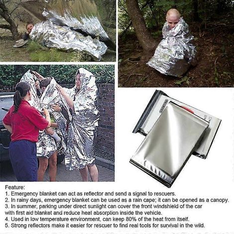 1@ Couverture de premiers secours argentée d'extérieur, film isolant thermique, couverture de survie double face argentée 210130 cm (1/5)