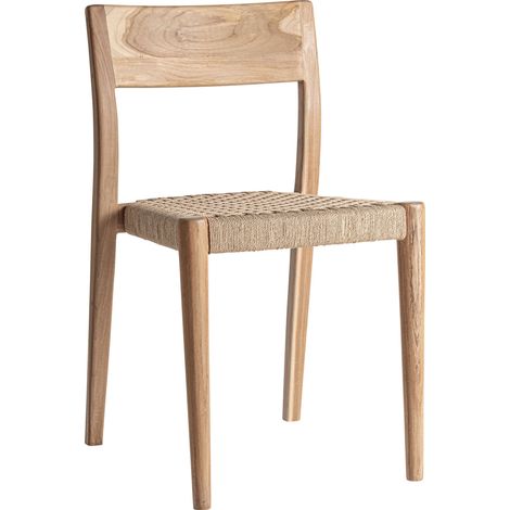 Chaise en teck avec assise tressée lot de 2 - bois clair et fibre brun clair (1/5)
