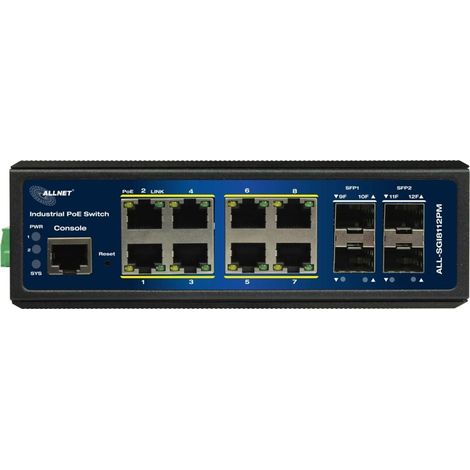 Allnet Conmutador industrial totalmente gestionado de capa 2+, 12 puertos GbE, Presupuesto PoE de 240 W (1/4)