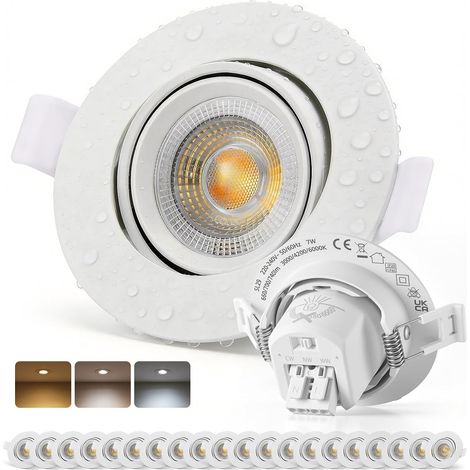 Spot LED Encastrable IP65 Salle de Bain Trou 68mm - 80mm 7W 700lm, Intérieur pour Cuisine Salon Chambre, Blanc Chaud / Neutre / Froid, Lot de 20 (1/5)