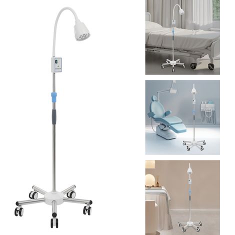 Lampe d'examen LED sur pied 6000K-6500K avec flexible à 360°, lampe d'examen réglable équipée de 5 roulettes universelles, Luminaire (1/5)