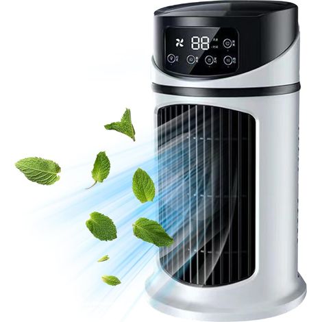 Portable Air Conditioners 9.5'' Tall Small Tower Fan 6 Speeds Portable AC with 300ML Water Tank Evaporative Air Cooler 6H Timer Bladeless Fan Quiet Misting Fan for Office, Bathroom (1/4)