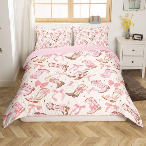Parure de lit avec housse de couette de 135 x 200 cm, respirante, motif de bottes de western, pour enfants, adolescentes, filles, décor de chambre (1/5)