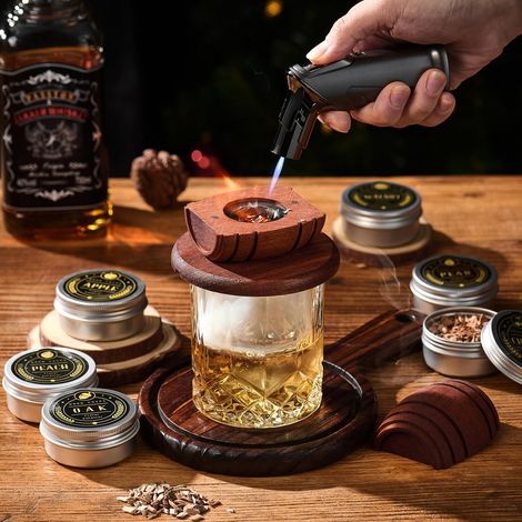 Infuseur à thé bois Kit Fumeur Whisky Brûleur - 2 Verres (1/4)