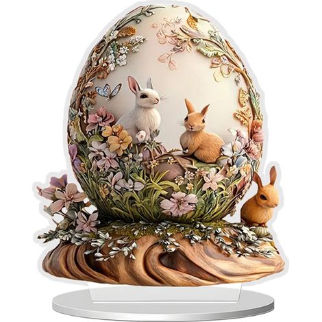 Ornement Acrylique Festif - Lapin De Pâques Et Œufs Colorés - Décoration Plate Pour Étagère Ou Buffet - Lot De 6 (1/5)