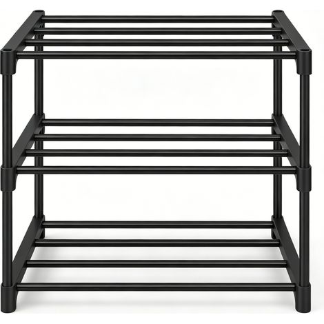 Zapatero abierto de pie de metal negro 3 niveles 42 x 30 x 37 cm (1/5)