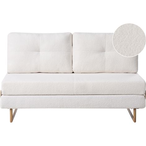 Sofá cama de bouclé para 3 personas plegable blanco crema Jerslev (1/5)