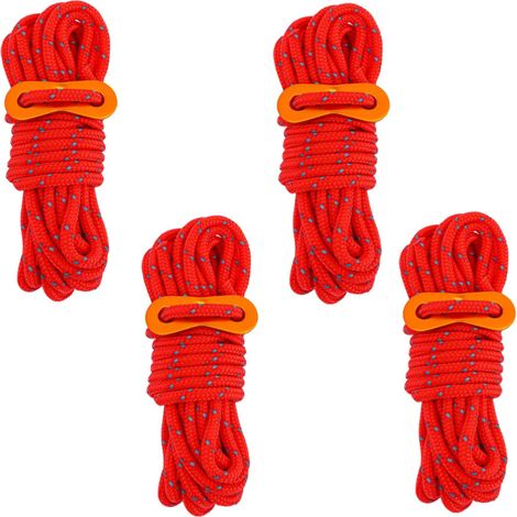 4 cordes coupe-vent de 4 mm pour tente, cordes de bâche renforcées, cordes de fixation et cordes réfléchissantes réglables (longueur : 4 mètres) (1/5)