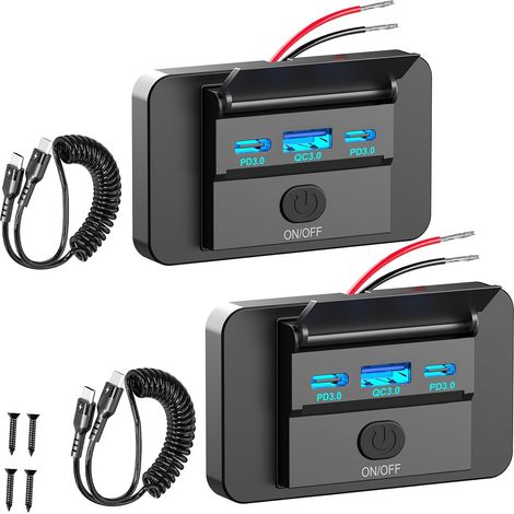 2 Pack 90W 12 Volt USB Output Panel Wall Mount Dual 36W PD & QC3.0 18W Car USB Port Charger Socket with Dual 65W USB-C Cable for Car,  Bus,  RV,  Truck (1/5)