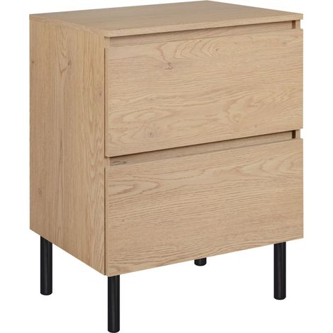 Meuble sous-vasque sur pieds 60 cm, 2 tiroirs, avec plan de travail, Chêne Clair, 60 x 46 x 82,3 cm (1/5)