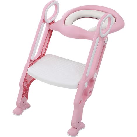 Sedile WC regolabile rosa bianco con scala per bambini -67 (L) × 37 (L) × 9,8 (A)