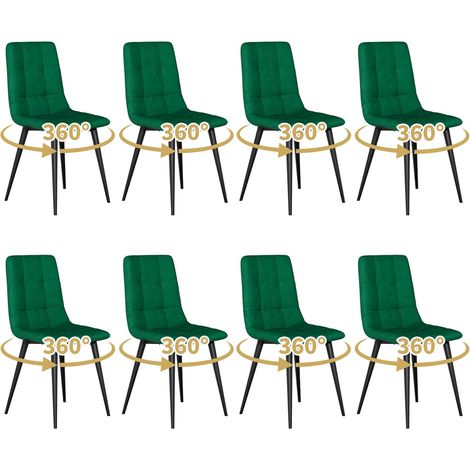 Swivel Dining Chairs Set of 8 Velvet Modern Upholstered kitchen Chairs 360° Rotating Dining Room Chair Max.120kg Metal Legs Padded Seat Backrest for Living Room Bedroom Green (1/5)