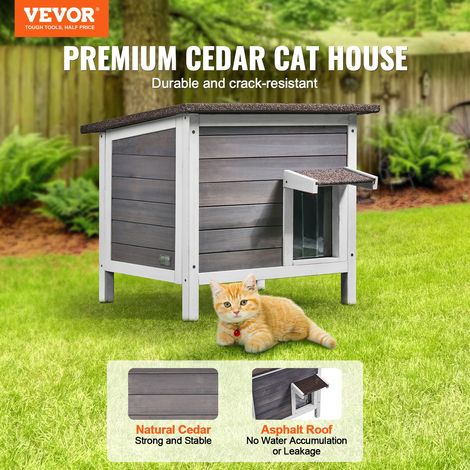 Maison pour Chat d'Extérieur, 610x508x535 mm, Niche pour Chats en Bois, Résistante aux Intempéries, Isolation Mousse, Toit Ouvert, Porte à Rabat en PVC, Cabane Abri pour Plusieurs Chats Sauvages (1/5)