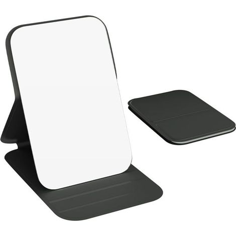 Miroir de maquillage compact pour coiffeuse, petit miroir pliable, format de poche, 10 x 7 cm, noir (1/5)