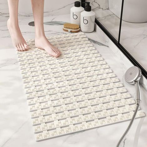 Rutschfeste Badematte mit Abflussloch und großen Saugnäpfen, Fußmassagefunktion und praktischer Aufbewahrungsmöglichkeit (weiß) (1/4)