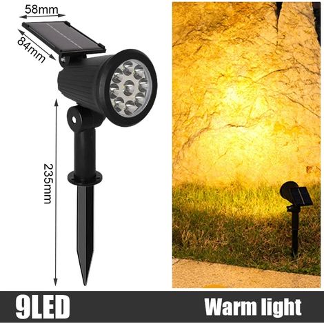 (Lot de 2 - Lumière chaude) Projecteur solaire LED RGB extérieur, lampe de jardin solaire étanche IP65, applique murale solaire (1/5)