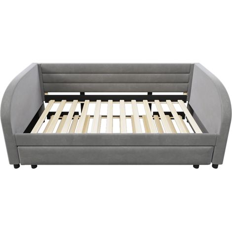Cama plataforma tapizada 90 x 200 cm con cama nido e iluminación LED gris (1/5)