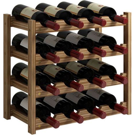 Casier à vin en bois - Unbrand - 4 étages - Capacité 12 bouteilles - Dimensions 33,5x22,3x39,5 cm - Bois de pin naturel (1/3)