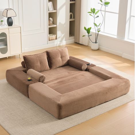 Canapé-lit 180x98x80 cm marron avec porte-gobelet, tissu corduroy MEUBLIV (1/5)