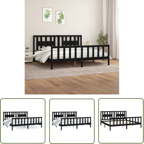 The Living Store Massivholzbett mit Kopfteil Schwarz Kiefer 200x200 cm - Holzbett - Doppelbett - Kiefernholzbett - Massives Holzbett - Schwarzes Bett (1/5)