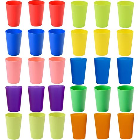 30 Gobelets,Plastique,Réutilisables,260ml,Multicolore,Pique-nique,Camping,Fête (1/5)