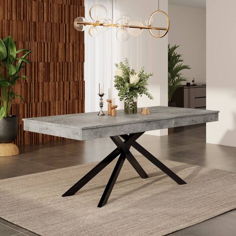 Table extensible rectangulaire 140–180x80 cm, plateau épais, pieds métal, coloris gris, pour 6 à 8 personnes (1/5)