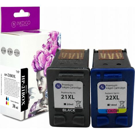 Inchiostro Inkdigo 21 XL 22 XL compatibile con HP DeskJet 3910 F310 OfficeJet 4314, certificato TÜV. (1/5)