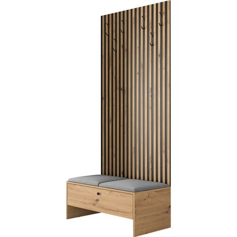 Mobilier1 – Ensemble de meubles d'entrée – Chêne Artisan et Manila 16 – Dimensions 206x85x44 cm – Panneau mural souple absorbant le son