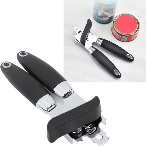 Ouvre-boîte ménager, couteau à boîte en acier inoxydable, ouvre-boîte ménager, noir avec poignée en caoutchouc (1/5)