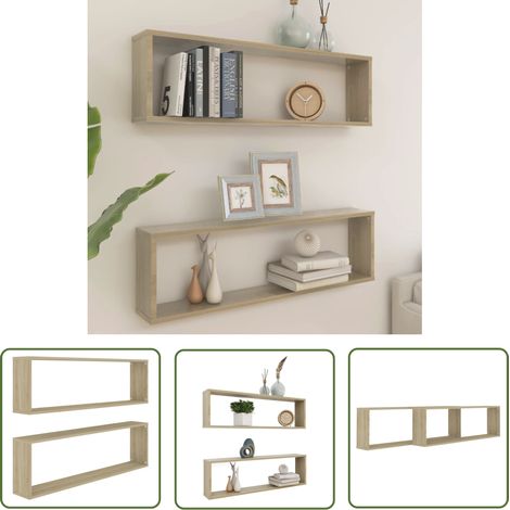 The Living Store Étagères cube murales 2 pcs chêne sonoma bois d'ingénierie - Etagere Murale - Etageres Murales - Étagère Cube - Étagères Cubes - Décoration Murale (1/5)