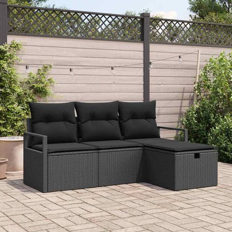 Conjunto de sofá de jardín con cojín 4 pcs Negro Poliratán