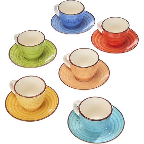Tognana Art & Pepper, Set 6 Tazzine Caffè Con Piatto cc 90, 12 Pezzi, Stoneware, Multicolore (1/4)