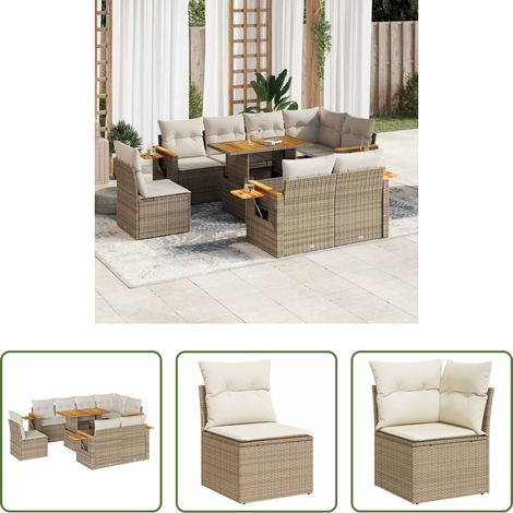 Meubles extérieurs - Salon de jardin avec coussins 9 pcs beige résine tressée acacia (1/5)