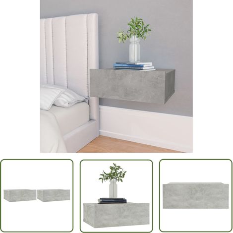 The Living Store Tables de chevet flottantes 2 pcs Gris béton Bois d'ingénierie - Table De Chevet - Meuble De Chambre - Table De Nuit - Table Murale - Rangement Minimaliste (1/5)