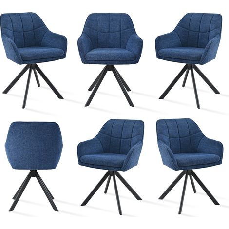 Goeurvant Moderner Esszimmerstühle mit dicker Doppelsitzpolsterung, breiter Rückenlehne und ergonomischen Armlehnen - 6er Set - Dunkelblau - Chenille